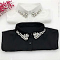 Miniatyrbillede 4 af 5: Dame Kvinder Vanddråbe Imitation Krystal Chiffon Falske Kraver Smykker Rhineston Hvid White