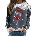 Juletrøje til kvinder, Crew Neck Langærmet Hættetrøje, Pullover - Grå - Størrelse M Gray M