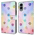 Miniatyrbillede 1 af 5: Læderetui med mønstertryk, tegnebog, stativ og flip-cover til Samsung Galaxy S25 Edge Cat Footprints