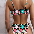 Miniatyrbillede 4 af 5: Dame Split Badedragt Tanga Komfortabel 2-delt Stroppy Svømmedragt Wrap Højbenet Strandtøj Halter String Bikinisæt Tryk på blå baggrund M Printing on blue bac M