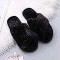 Miniatyrbild 1 av 5: Varma fluffiga tofflor Dam Plyschtofflor Bekväma Faux Fur Cross Inomhus Golvtofflor Platt Mjuka Päls Skor Damer Kvinnor..