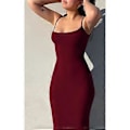 Miniatyrbilde 3 av 5: Dame Lounge Spaghetti Stropp Maxi Kjole Elegant Ensfarget Ermeløs Bodycon Kjole for Strandfest