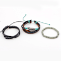 Miniatyrbild 3 av 5: Herrar Armband Set Läder Flätad Pärlor Pack Justerbar