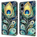 Pikkukuva 1 / 5: Samsung Galaxy S25 Edge nahkakotelo, kuvioitu, lompakkomallinen, jalustalla, läppäpuhelinkotelo Green Feathers