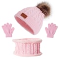 Miniatyrbilde 1 av 4: 3Pcs Vinter Jenter Lue Hodeplagg og Hansker Sett Klassisk Strikket W