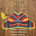 Miniatyrbilde 3 av 5: Heklet grime-badedrakttopp for kvinner, justerbar snor, polstret heklet crop top, justerbar knyting i ryggen, gul M Yellow M