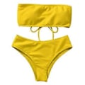 Miniatyrbild 1 av 5: Bikiniset för damer, sommar, tvådelade baddräkter, hög midja, axelbandslösa crop tops, baddräkt, avslappnade strandkläder, presenter Gul S Yellow S