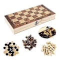 Miniatyrbild 5 av 5: 3 i 1 Schack Dam Backgammon Spelset med Hopfällbar Träbräda för Förvaring, Portabelt Resepussel Brädspelskombinationsset för Barn & Vuxna