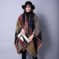Miniatyrbilde 4 av 5: Khaki farge, cape sjal, dame skjerf cape tykk, elegant, varm,
