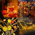 Miniatyrbilde 4 av 5: 3D Lønneblader og Eikenøtter Lyslenke Høstdekor, Batteridrevet Høstkrans med Lys Innendørs Utendørs Dekorasjon for Høst Halloween Thanksgiving