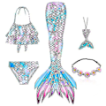 Miniatyrbild 1 av 5: 5 st/set Flickor Sjöjungfru Stjärt Baddräkt Barn Sjöjungfru Ariel Cosplay Kostym Fantasy Strand Bikini Y.110.Set 4
