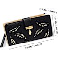 Miniatyrbillede 3 af 4: Dametæske Clutch Bag Bladhængende Mønt Lynlås Lang Tegnebog Sort
