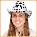 Miniatyrbillede 4 af 5: 3 stk. Ko-print cowboyhatte til mænd og kvinder, hvid/sort - tema, til vest