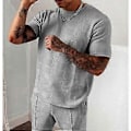 Miniatyrbillede 3 af 5: Atletisk 2-delt sæt til mænd, trænings T-shirt og shorts kombination grey M