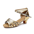 Miniatyrbillede 1 af 4: Dame Latin Sko Dansesko Scene Indendørs Chacha Basic Hæl Øvelse Lav Hæl Navy Tan Sort-happygo.30.Gold Gold 30