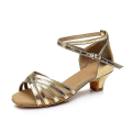 Miniatyrbillede 1 af 4: Dame Latin Sko Dansesko Scene Indendørs Chacha Basic Hæl Øvelse Lav Hæl Navy Tan Sort-happygo.31.Gold Gold 31