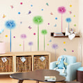 Miniatyrbild 3 av 5: 1 set Färgglada Maskros Väggdekal Blommiga Väggstickers Fjärilar och Prickar Väggdekor DIY Väggmålning Konst för Sovrum Vardagsrum Väggdekoration