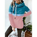 Miniatyrbillede 3 af 5: Dame Hættetrøjer Ensfarvet Farveblok Turtleneck Hættetrøje Dame Casual Hættetrøje til Efterår Vinter Søblå og Pink L