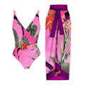 Miniatyrbillede 1 af 4: 1 sæt kvinder monokini trykt strop rygløs polyester dame strand monokini.L.Rød