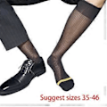Miniatyrbild 3 av 5: Herr Sommar Tunn Transparent Formell Kostymstrumpa Casual Business Höga Strumpor Nylon Andningsbara Över Vad Stripiga Långa Strumpor Guldlinjer och marinblå Gold lines and navy
