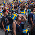 Pikkukuva 7 / 7: 10 Ruotsin käsilippua, polyesteristä valmistettuja kaksipuolisia lippuja, jotka sopivat sisä- ja ulkokoristeluun juhannusjuhlien aikana 10 pcs