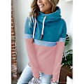 Miniatyrbillede 2 af 5: Dame Hættetrøjer Ensfarvet Farveblok Turtleneck Hættetrøje Dame Casual Hættetrøje til Efterår Vinter Søblå og Pink L