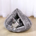 Miniatyrbillede 2 af 5: Blød og varm katteseng til vinterkattetelt, selvoppvarmende soveseng til katte, fleece kæledyrshule seng til vinterkæledyr, hvalpe, indendørs kæledyrstrekantrede