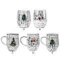 Miniatyrbillede 5 af 5: Isoleret dobbeltvægget kaffekrus i glas 300 ml julevandkop drikkeglas varmebestandigt glas til festbrug Snowman with hand