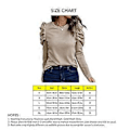 Miniatyrbilde 4 av 5: Dame Puff Langermet Topp Rund Hals Knappdekorasjon Løs Passform Casual Pullover Bluse Aprikos M