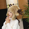 Miniatyrbilde 2 av 3: Elk Horn Julehatt Kunstig Pels Fluffy Plysj Vinter Øreklaff Hodeplagg