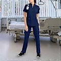 Pikkukuva 5 / 5: Pehmeä yläosa ja joggers-housut lemmikkieläinten trimmaajille, kauneushoitoloille, kylpylöille ja kosmetologeille (laivastonsininen M) Navy Blue M