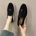 Miniatyrbild 2 av 2: Sommar Pu Walk Skor Dam Loafers Causal Mockasin Lås Mössa Skor Bekväma Mjuk Sula Platta Skor Plus Storlek.38.svart