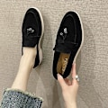 Miniatyrbillede 2 af 2: Sommer Pu Walk Sko Kvinder Loafers Causal Moccasin Lock Beanie Sko Komfortable Bløde Sål Flade Sko Plus Størrelse.41.sort