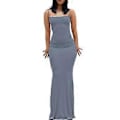 Miniatyrbilde 2 av 5: Dame Lounge Spaghetti Stropp Maxi Kjole Elegant Ensfarget Ermeløs Bodycon Kjole for Strandfest