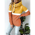 Miniatyrbillede 3 af 5: Dame Hættetrøjer Ren Farveblok Turtleneck Hættetrøje Dame Casual Hættetrøje til Efterår Vinter Gul og Orange XL