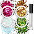 Miniatyrbild 1 av 5: 4 Ask Glitter Paljettset Glitterkit Smink Glitter Ansiktsglitter Kroppsglitter Paljett Nagelglitter Paljetter för Naglar Ansikte Set of 9