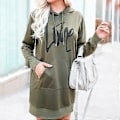 Miniatyrbillede 3 af 5: Langærmet Hættetrøje Kjole Dame Casual Ribstrikket Manchet Snøre Printet Pullover Sweatshirt med Lomme