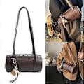 Miniatyrbillede 2 af 5: 2025 Vinterkollektion Dame Cylinder Håndtaske Stilfuld PU Læder Skuldertaske Multifunktionel Crossbody Taske Sort Black