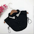Miniatyrbillede 4 af 5: Dame Kvinder Vanddråbe Imitation Krystal Chiffon Falske Kraver Smykker Rhineston Sort Black