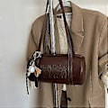 Miniatyrbillede 4 af 5: Multifunktionel cylinderformet retro håndtaske til kvinder PU læder skuldertaske 2025 design crossbody pung armhule tasker brun brown