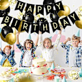 Miniatyrbild 3 av 5: Happy Birthday Flag Pulling Sequin Balloon Set (Svart Guld), Par