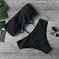 Miniatyrbild 4 av 5: Bikiniset för damer, sommar, tvådelade baddräkter, hög midja, axelbandslösa crop tops, baddräkt, avslappnade strandkläder, presenter Gul S Yellow S