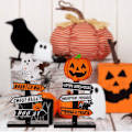 Pikkukuva 4 / 4: 2 kpl Halloween-aiheisia puisia keskipisteitä, puinen keskipiste, kurpitsa