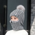 Miniatyrbillede 5 af 5: Dame Vinter Uld Strikhue Vindtæt Lynlås Hals Ører Dække Fleece C