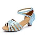Miniatyrbillede 1 af 4: Dame Latin Sko Dansesko Scene Indendørs Chacha Basic Hæl Øvelse Lav Hæl Navy Tan Sort-happygo.32.Blå Blue 32