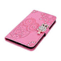 Miniatyrbillede 4 af 5: Til Samsung Galaxy S24 FE Wallet Case Ugle Blomst Præget Rhinestone Læder Cover Style F