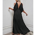 Miniatyrbilde 4 av 5: Lang kjole for kvinner, dyp V-hals, lett chiffon, høy splitt, elegant sommerkjole for damer