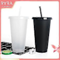 Miniatyrbillede 2 af 5: 473/700ML Plastikkrus Med Sugerør Og Låg Genanvendelig Vandflaske Til Kaffe Juice 1pc 700ml