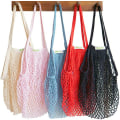 Miniatyrbilde 1 av 5: [5 Pakke] Premium Mesh Bærenett, Gjenbrukbare Grønnsaksposer, Lange Håndtak Net Tote Bager, Bomullsstoffsposer, Frukt- og Grønnsaksposer, 4 farger (Bærbare/Vaskbare/Holdbare)
