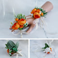 Miniatyrbilde 2 av 4: 14x9x9cm flerfarget bryllupsgave 2 stk. utsøkte bryllupsbrystblomster, brudgommens brystblomst oransje